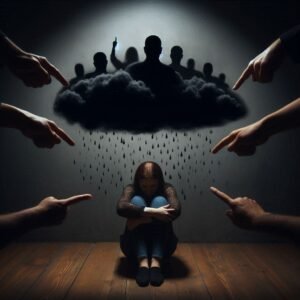 Illustration de la victimisation sociale et de l’isolement d’une personne dans un groupe